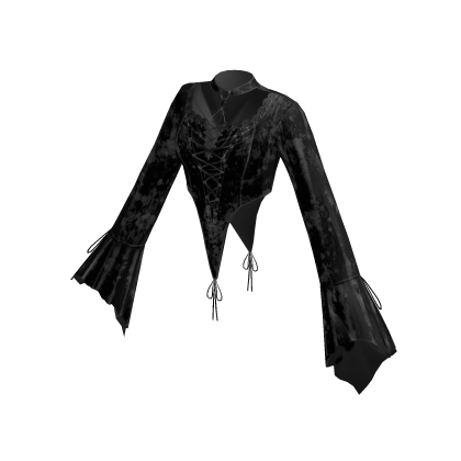 Y2K Fairy Grunge Lace Up Flare Sleeve Top (Black)