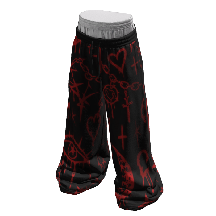 Black Red Grunge Sigil Cross Core Sweatpants