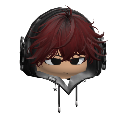 Dark Red Messy Hair w Cute Face & Headphone Hoodie Roblox item