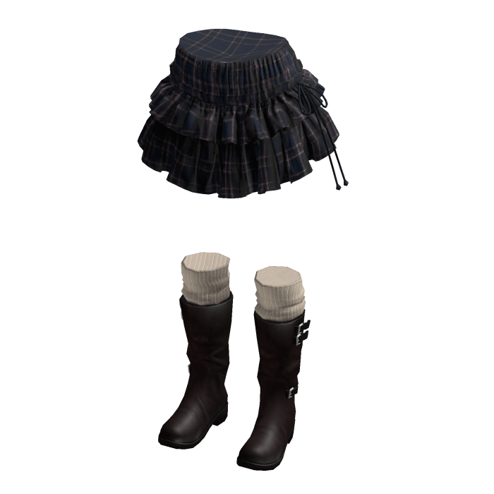 Plaid Mini Skirt with Tiered Ruffles (Navy)