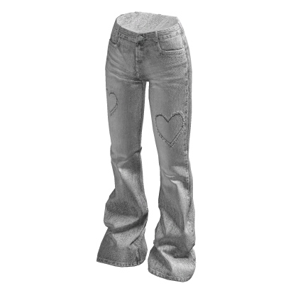 ✨ Heart Ripped Flared Jeans White Y2K