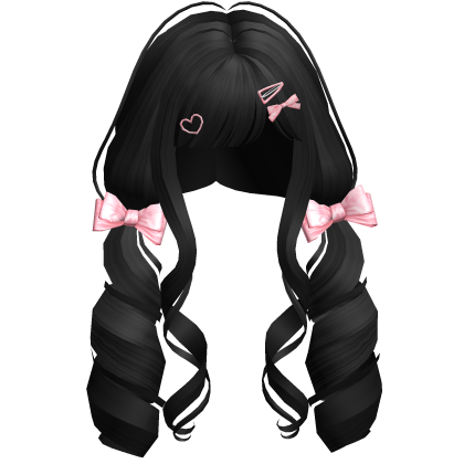 Black Cute Curly Low Pigtails w/ Bows Roblox item