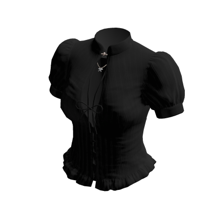 Puff Sleeve Blouse with Ruffle Hem (Black)