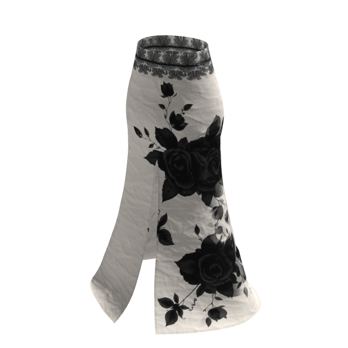 White Y2K Black Rose Gothic Maxi Skirt [PBR]