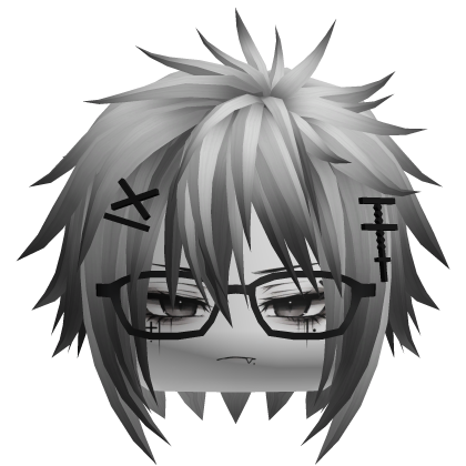 Silver Messy Emo Boy Hair w Glasses & Cross Clips