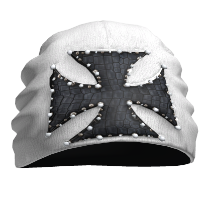 White Studded Cross Beanie