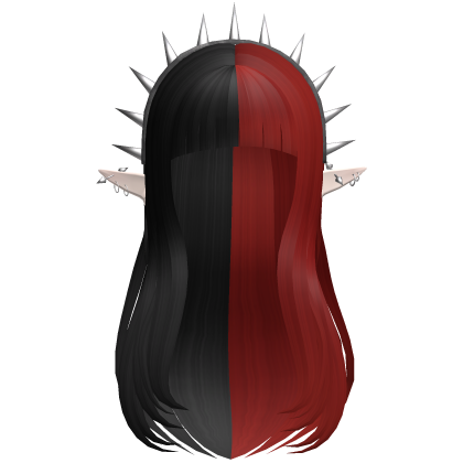 Long Layered Hair w/ Spike Headband Black & Red Roblox item