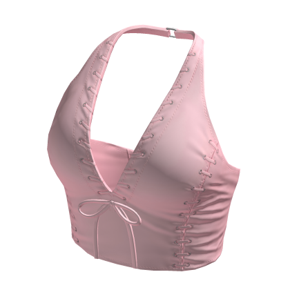 Halter Neck Top Pink Leather Hem Knot Tee Shirt