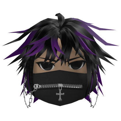 Messy Hair w/ Zipper Mask (Black/Purple)