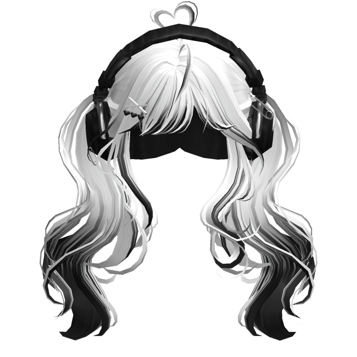 Cute Wavy Pigtails w/Headphonnes (White&Black)