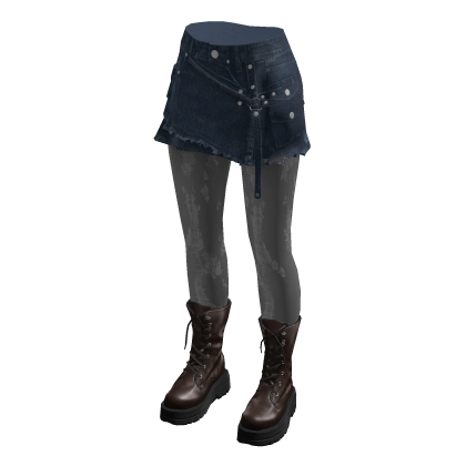 Asymmetric Mini Skirt with Studs (Navy)
