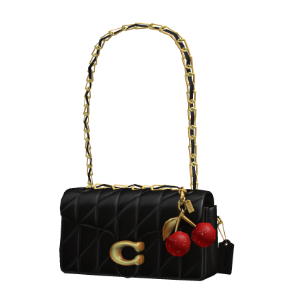 Coach Quilted Shoulder Bag Black w/ Cherry Charms thumbnail