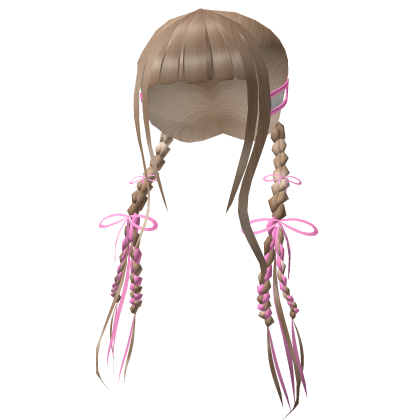 Long Soft Cute Braids with Pink Ribbons in Blonde Roblox item