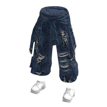 Blue torn jeans Jorts w Blue denim shirt tied thumbnail