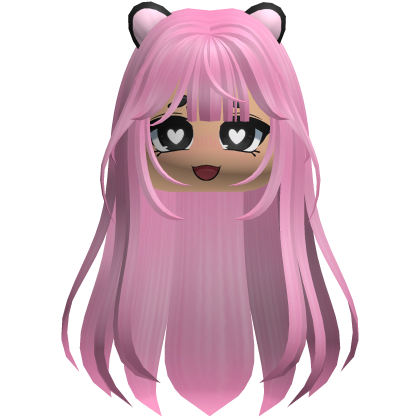 Pink Hair w/ Cat Ears & Cute Girl Blush Face Roblox item