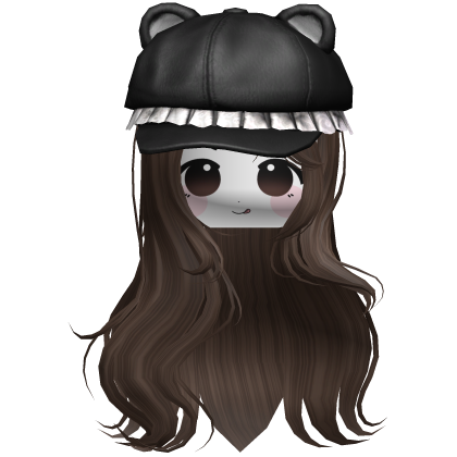 Lush Wavy Hair w/ Bear Beret & Chibi Face (Brown) Roblox item