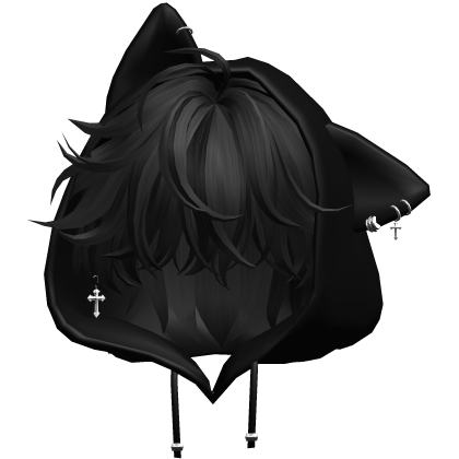 Black Messy Hair with Cat Hoodie