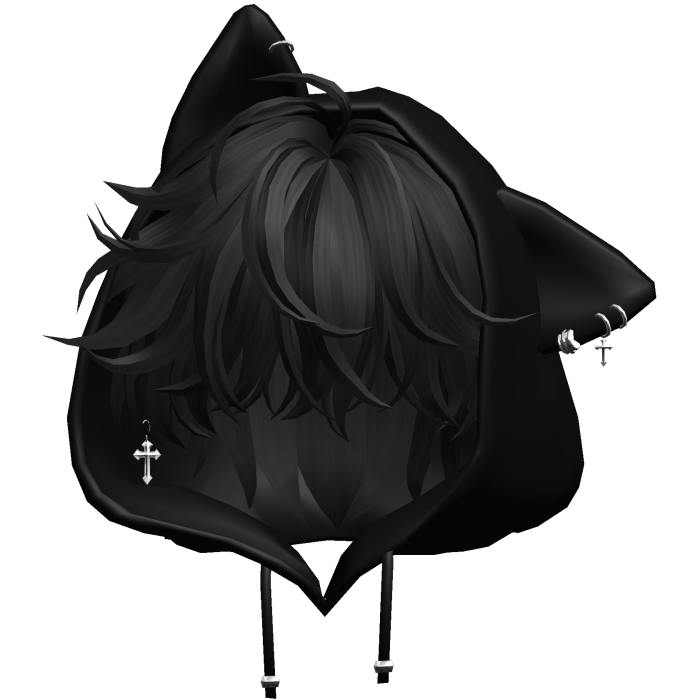 Black Messy Hair with Cat Hoodie