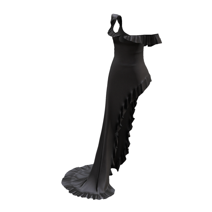 Midnight Black Ruffle One Shoulder Maxi Dress