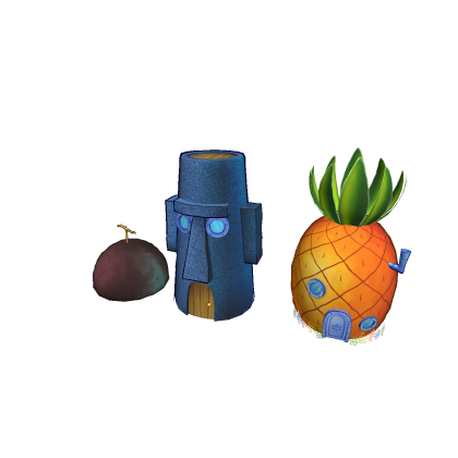 spongebobs house squidwards house patricks house