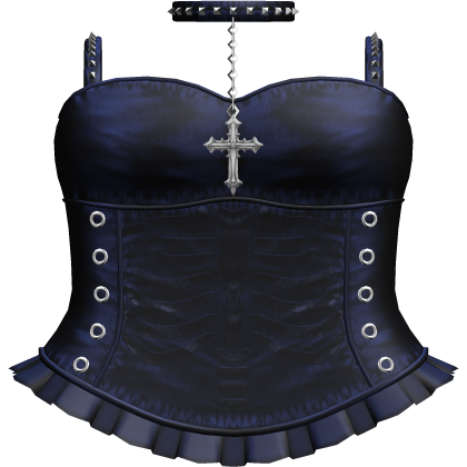 Emo Gothic Ribcage Dress w Choker in Blue