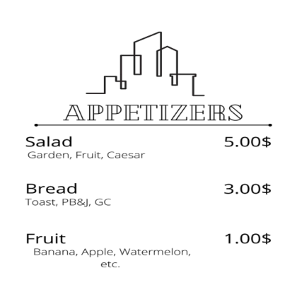 Menu For Bloxburg Appetizer Transparent NoFilter