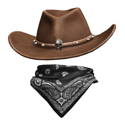Brown Skull Cowboy Hat with Black Bandana