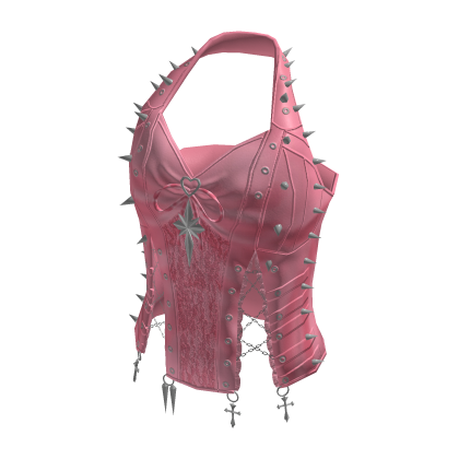Halter Top with Stars and Front Tie (Pink)