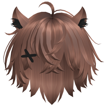 cute emo brown and blonde hair, ears, black clips Roblox item