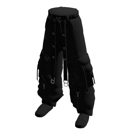 Black Baggy Cargo Pants w/ Shoes & Straps