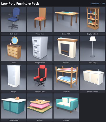 Low Poly Furniture Pack Home Bedroom Office x60 preview 2