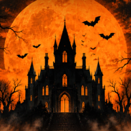Haunted Halloween Gothic Castle Orange Moon Nights