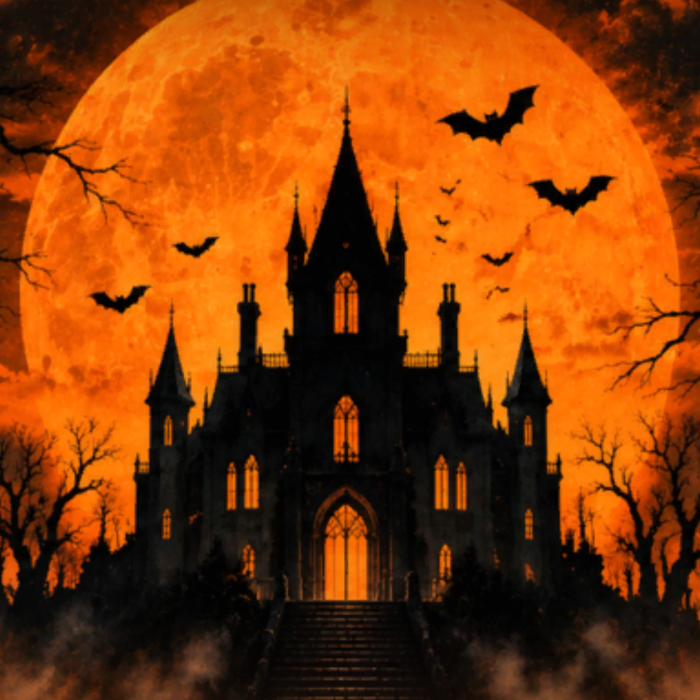 Haunted Halloween Gothic Castle Orange Moon Nights