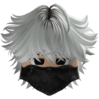 messy fluffy anime hair with a Y2K mask (White) thumbnail