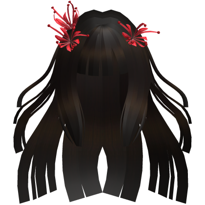 Dark Brown Long Windy Hime Hair w/ Spider Lily