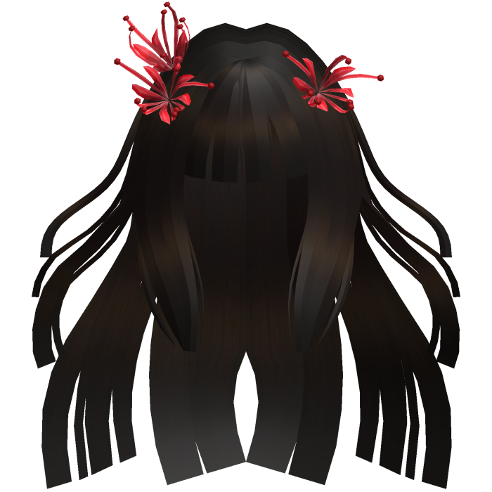 Dark Brown Long Windy Hime Hair w/ Spider Lily