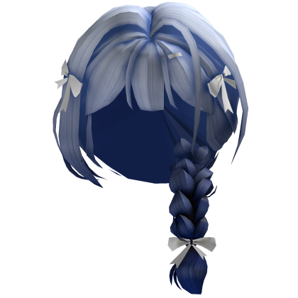 Cute Bow Side Braid Hair (Blue White) Roblox item