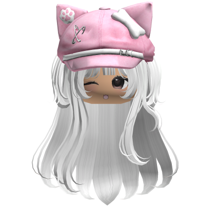 Kawaii Kitty Beret White Hair w/ Wink Face