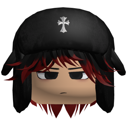 Chill Black/Red Messy Hair w Ushanka Roblox item