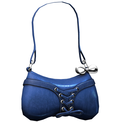 Blue Laced Leather Purse Bag with White Bow thumbnail