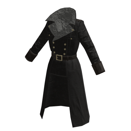 Black Military general leather winter trench coat thumbnail