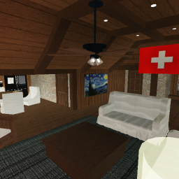 relaxing snowy cabin