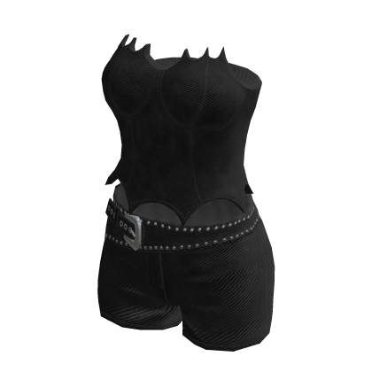 Black Denim Leather Corset Belt Mini Shorts Set thumbnail