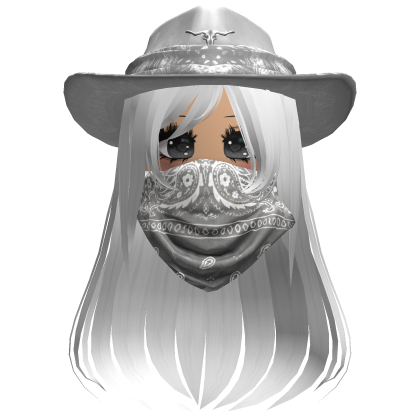 White Cowgirl Hat with Mask + Neck Scarf