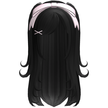♡ : swirly pigtail long hair in black + pink bow