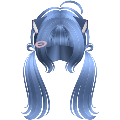 Cute Kitty Pigtails w/ Ears And Clip (Steel Blue)