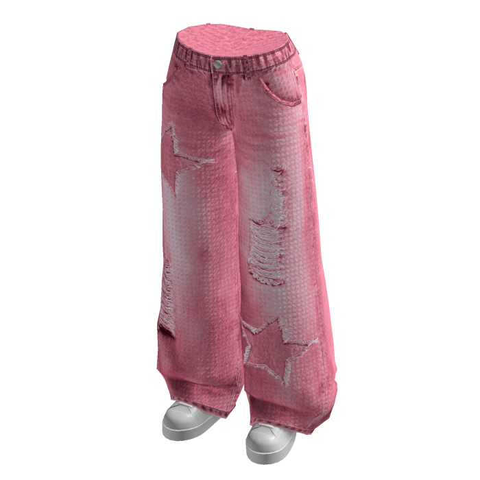 Distressed Wide Leg Jeans (Pink)