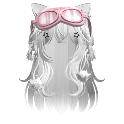 White Anime cat hair w/ kitty goggles Roblox item
