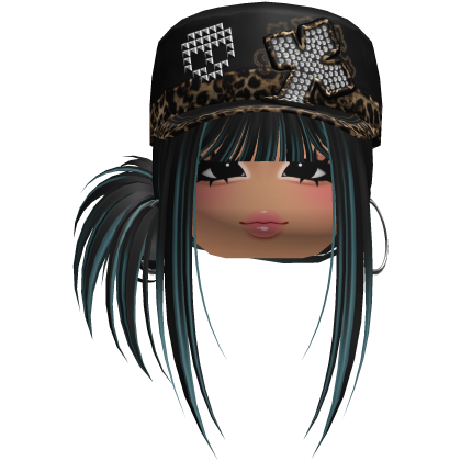 Gyaru Side Bun Hair w/ Cheetah Cap & Earrings
