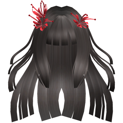 Ash Grey Brown Long Windy Hime Hair w/ Spider Lily